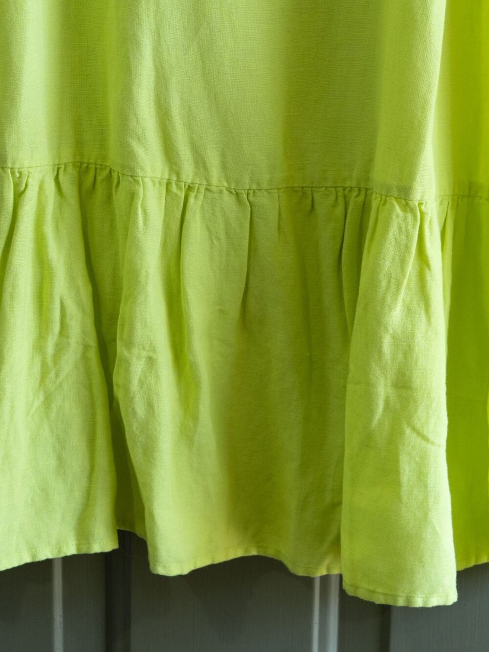 LOFT Linen Dress Flowy Tiered Sleeveless Lime Green Flourescent Lightweight Mini - Picture 7 of 8